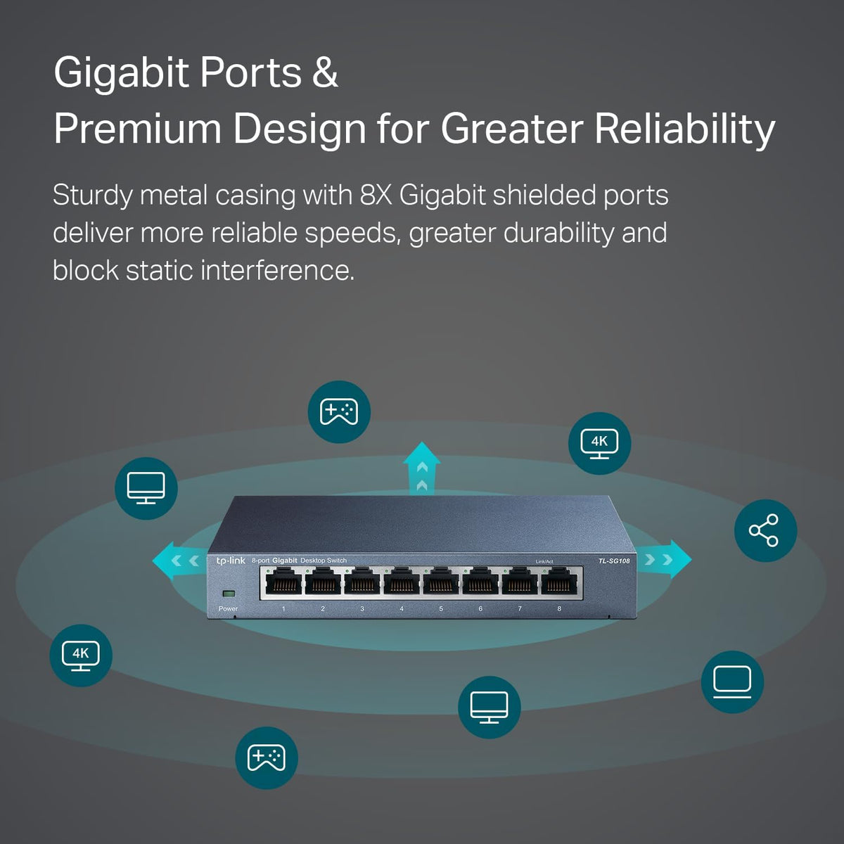 TP-Link 8 Port Gigabit Ethernet Network Switch - Ethernet Splitter | Plug & Play | Fanless | Sturdy Metal w/Shielded Ports | Traffic Optimization | Unmanaged | Limited Lifetime Protection (TL-SG108)