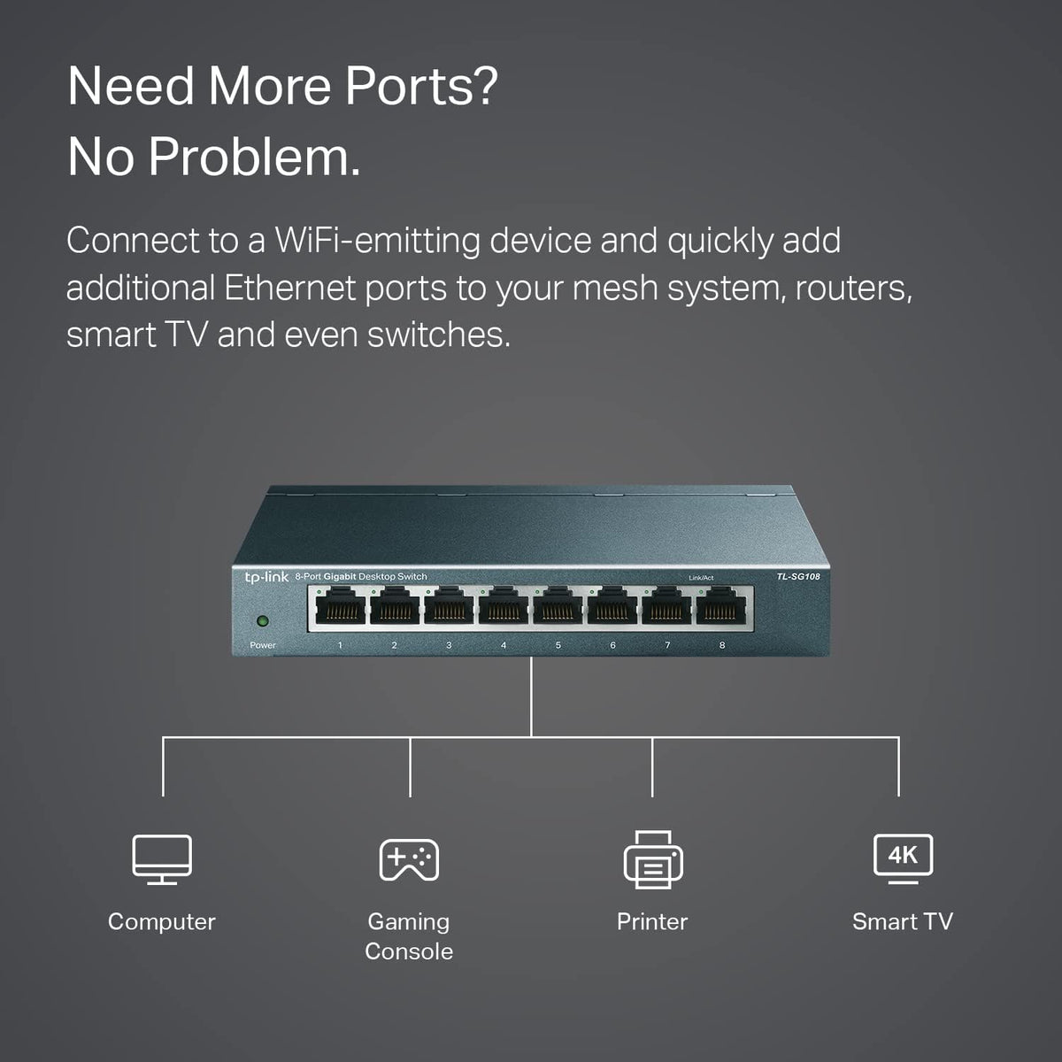 TP-Link 8 Port Gigabit Ethernet Network Switch - Ethernet Splitter | Plug & Play | Fanless | Sturdy Metal w/Shielded Ports | Traffic Optimization | Unmanaged | Limited Lifetime Protection (TL-SG108)