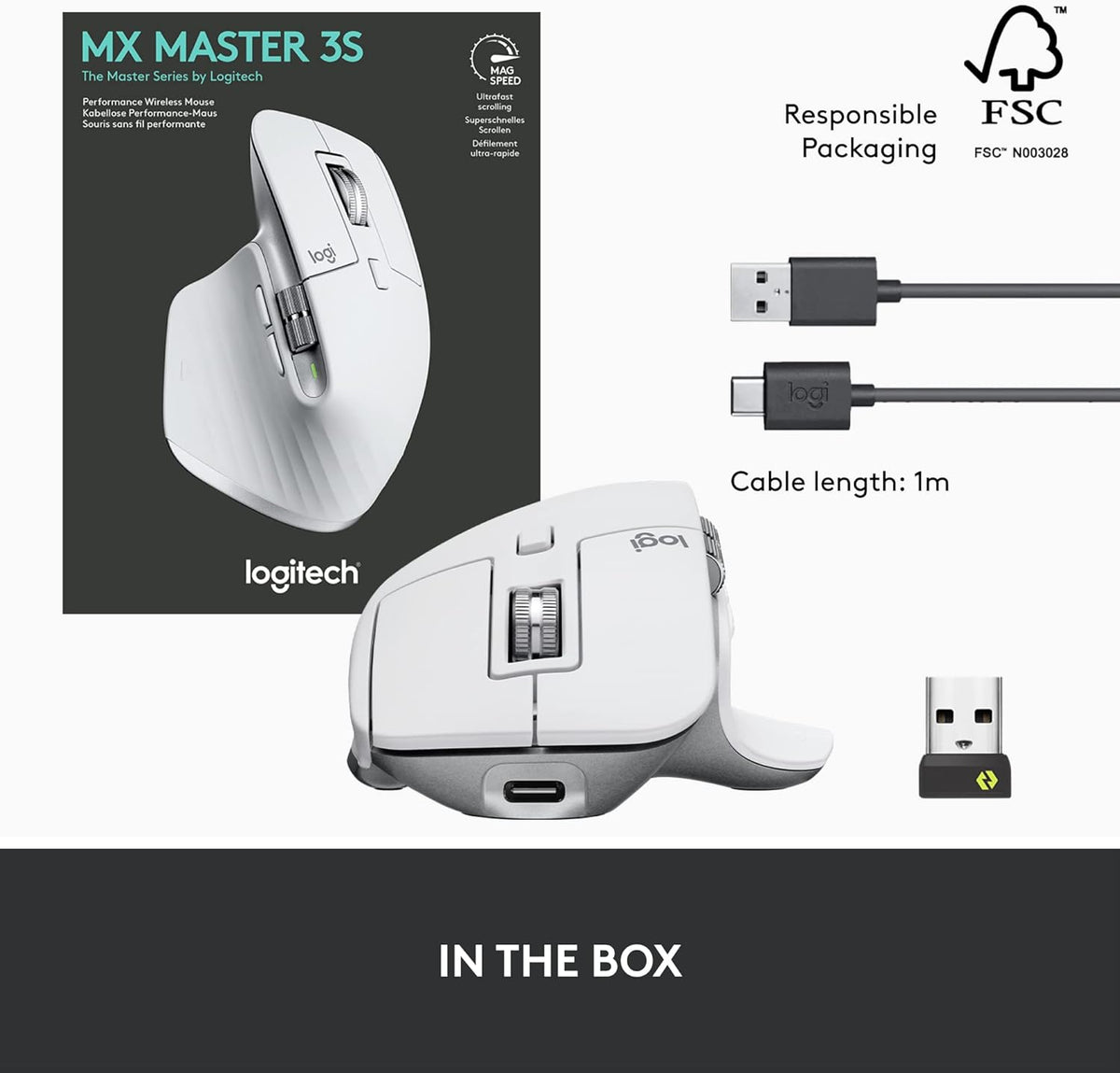 Logitech MX Master 3S - Wireless Performance Mouse with Ultra-Fast Scrolling, Ergo, 8K DPI, Track on Glass, Quiet Clicks, USB-C, Bluetooth, Windows, Linux, Chrome - Pale Grey