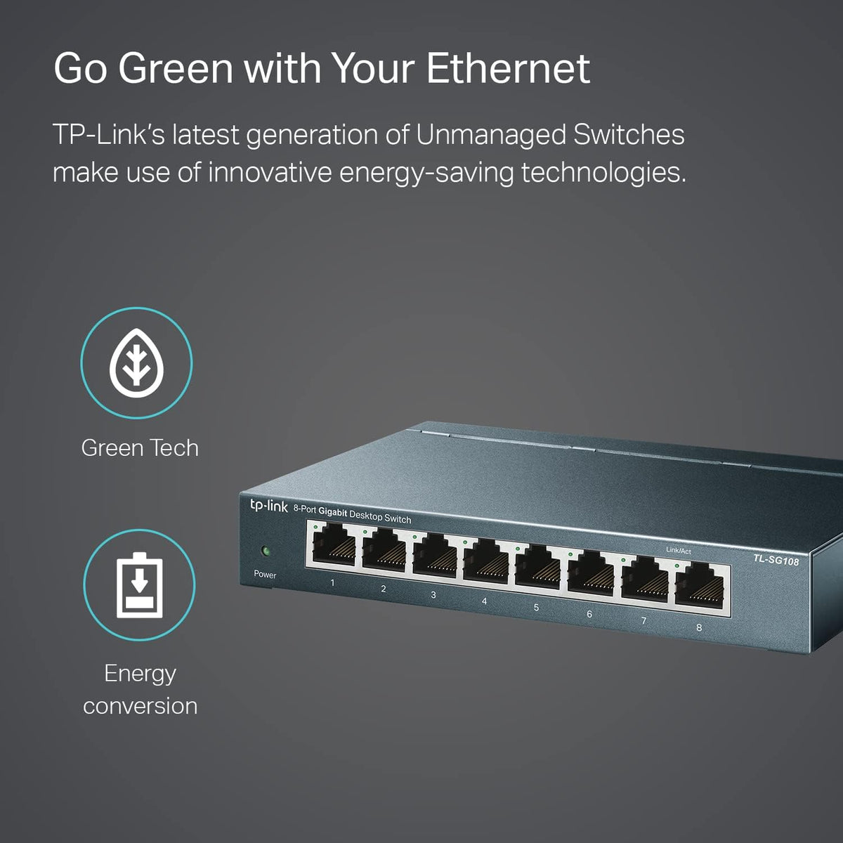 TP-Link 8 Port Gigabit Ethernet Network Switch - Ethernet Splitter | Plug & Play | Fanless | Sturdy Metal w/Shielded Ports | Traffic Optimization | Unmanaged | Limited Lifetime Protection (TL-SG108)
