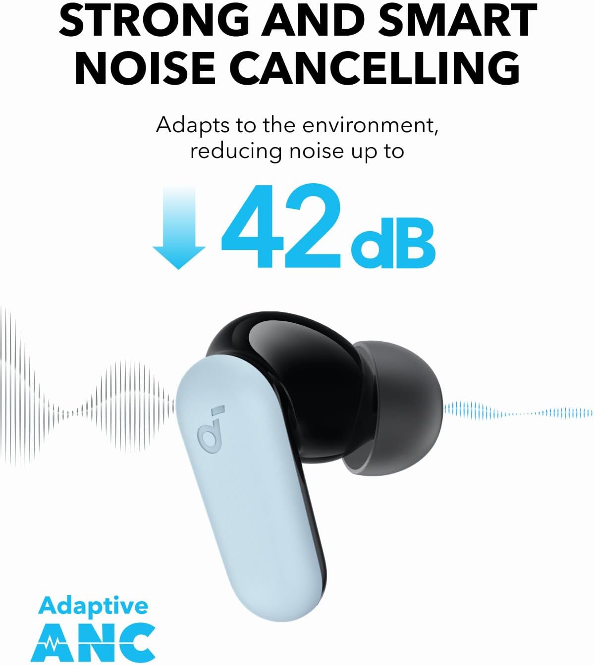 soundcore P30i by Anker Noise Cancelling Earbuds, Strong and Smart Noise Cancelling, Powerful Bass, 45H Playtime, 2-in-1 Case and Phone Stand, IP54, Wireless Earbuds, Bluetooth 5.4, App Control.