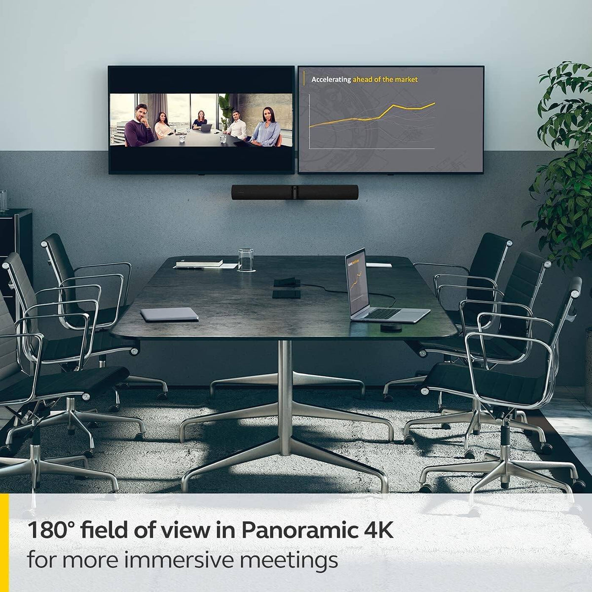 Jabra PanaCast 50 Conference Camera, 3x Cameras, 13 MP Camera Resolution, Up to 6x Lossless Digital Zoom, 2x 50mm Woofer & 2x 20mm Tweeters, 8x Beamforming Array Mic, Black | 8200-237