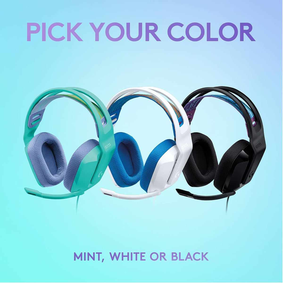 Logitech G Logitech G335 Wired Gaming Headset, with Microphone, 3.5mm Audio Jack, Comfortable Memory Foam Earpads, Lightweight, Compatible with PC, PlayStation, Xbox, Nintendo Switch - Mint