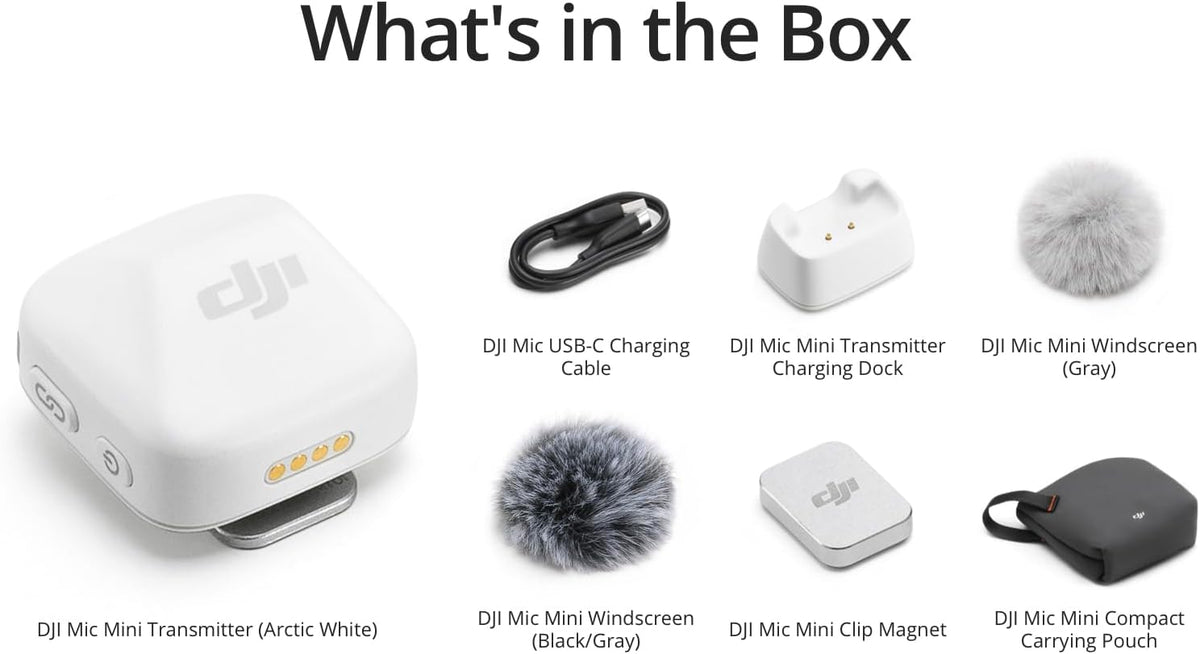 DJI Mic Mini Transmitter (Arctic White), Ultralight, Detail-Rich Audio, DJI OsmoAudio, Noise Cancelling, Wireless Microphone for Camera/iPhone/Android, Vlog, UAE Version, DJI Official Warranty Support