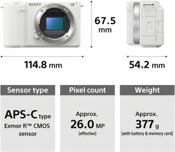 Sony's Alpha ZV-E10 II Kit, Body + Lens, APS-C interchangeable-lens vlog camera, With 16-50 mm Lens, 26.0 MP, Exmor CMOS Sensor, White, UAE Model