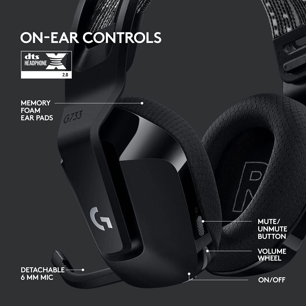 Logitech G Logitech G733 LIGHTSPEED Wireless Gaming Headset with suspension headband, LIGHTSYNC RGB, Blue VO!CE mic technology and PRO-G audio drivers - Black