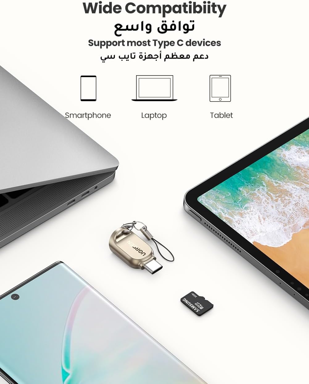 UGREEN Mini Micro SD Card Reader USB C Aluminum TF Memory Card Adapter Compatible for Micro SD, SDXC, TF for iPhone 16/15, MacBook Pro 13/15/16/iPad Pro,S23Ultra S21+/S20/S10