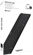 Logitech Keys-To-Go Wireless Bluetooth Keyboard For iPhone, iPad, Smartphone, Tablet, Android, Windows, Apple TV, Ultra-Thin, Ultra-Light, Short-Cut Keys, QWERTY UK Layout - Black