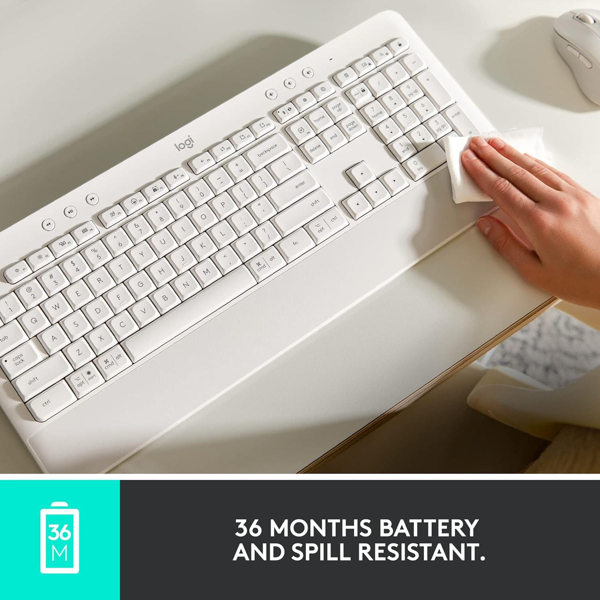 Logitech Signature K650 Wireless Keyboard with Wrist Rest, Full-Size, BLE Bluetooth or Logi Bolt USB Receiver, Comfort Deep-Cushioned Keys, Compatible with most OS/PC/Windows/Mac - White -AR Layout