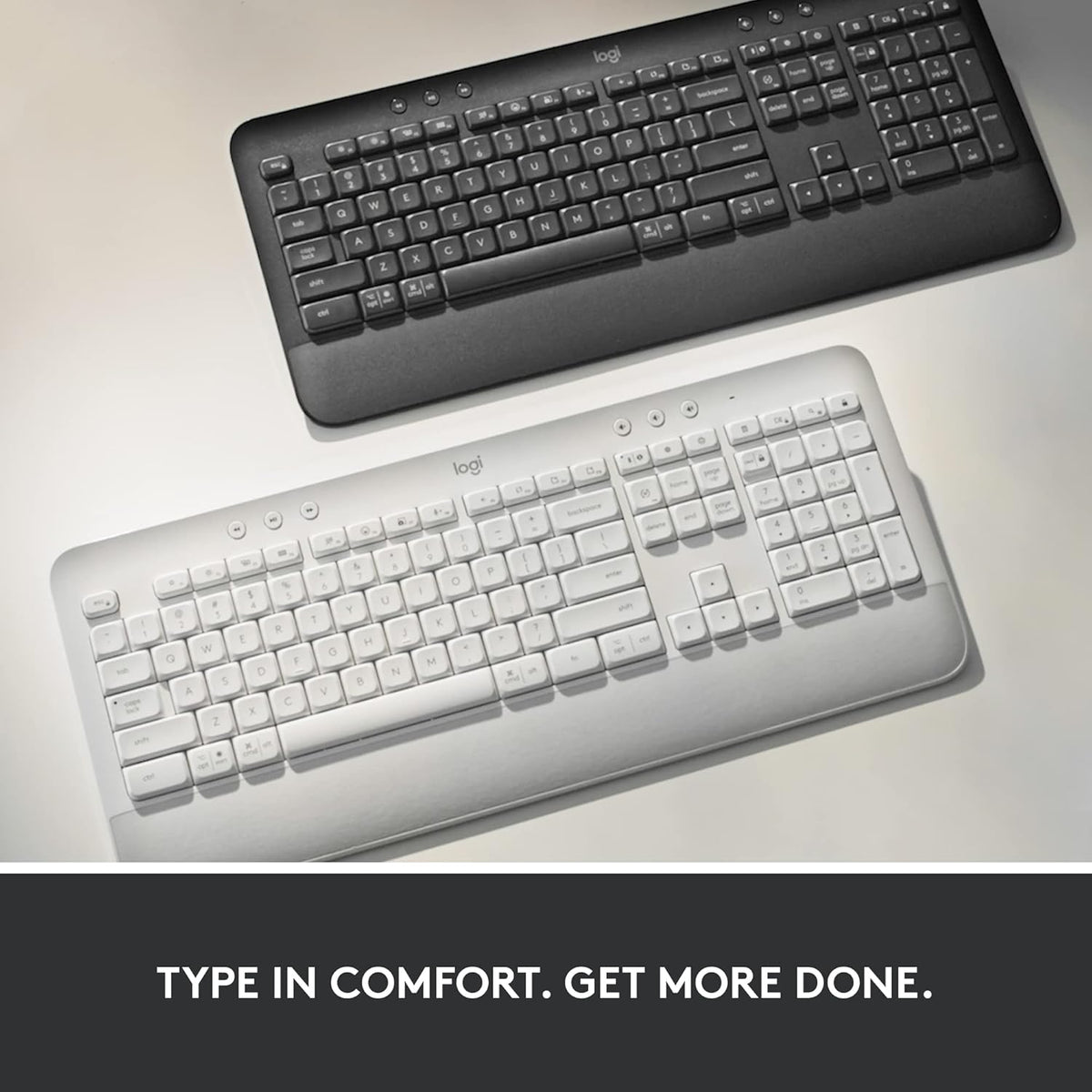 Logitech Signature K650 Wireless Keyboard with Wrist Rest, Full-Size, BLE Bluetooth or Logi Bolt USB Receiver, Comfort Deep-Cushioned Keys, Compatible with most OS/PC/Windows/Mac - White -AR Layout