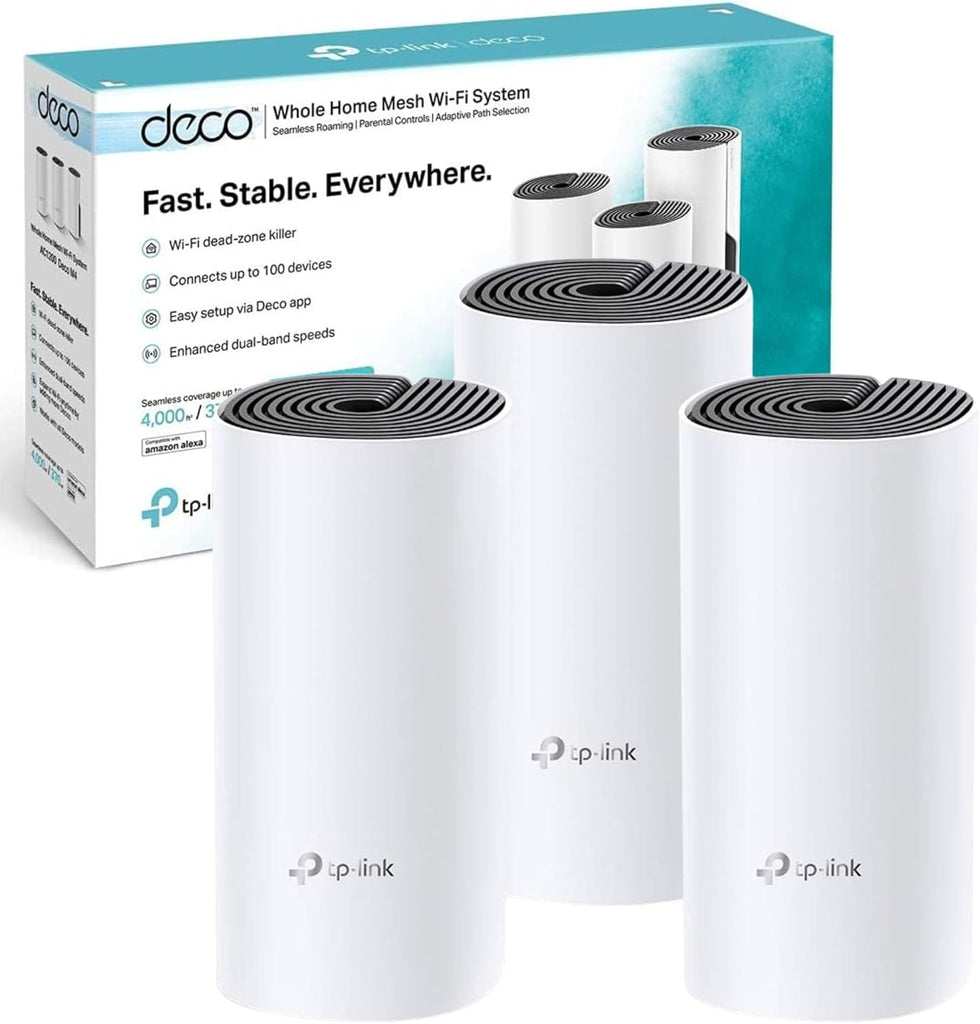 TP-Link Deco M4 Whole Home Mesh Wi-Fi System, Up to 4000 sq ft Coverage, Qualcomm CPU, Dual-Band AC1200 with Gigabit Ports, Compatible with Amazon Echo/Alexa, Parent Control, Pack of 3