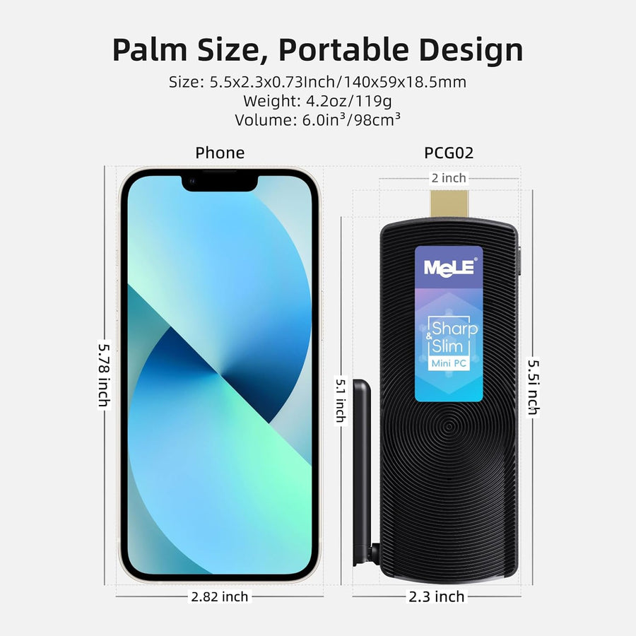 MeLE PCG02 Fanless Mini PC Stick Windows 11 Home N4000 4GB/128GB Portable Mini Desktop Computer Support HDMI 4K 60Hz