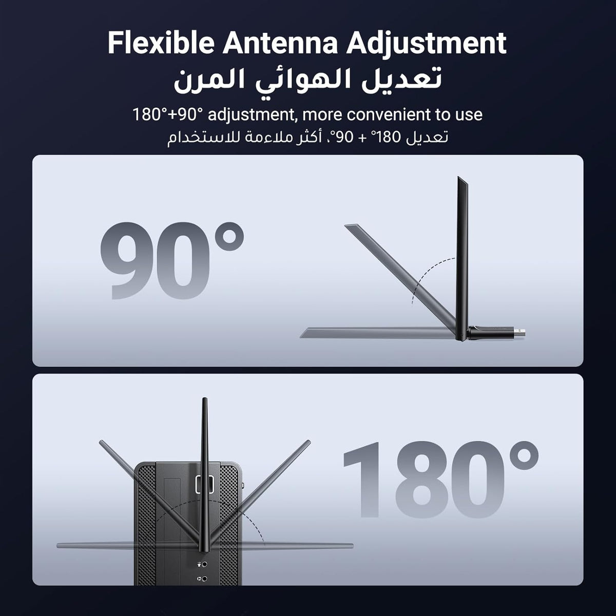 UGREEN AX900 USB WiFi Adapter for PC, Wireless Network Adapter for Desktop, Laptop with 2.4GHz, 5GHz High Gain Dual Band 6dBi Antenna, 286Mbps/600Mbps USB WiFi 6 Dongle Supports Win11/10, Linux Black