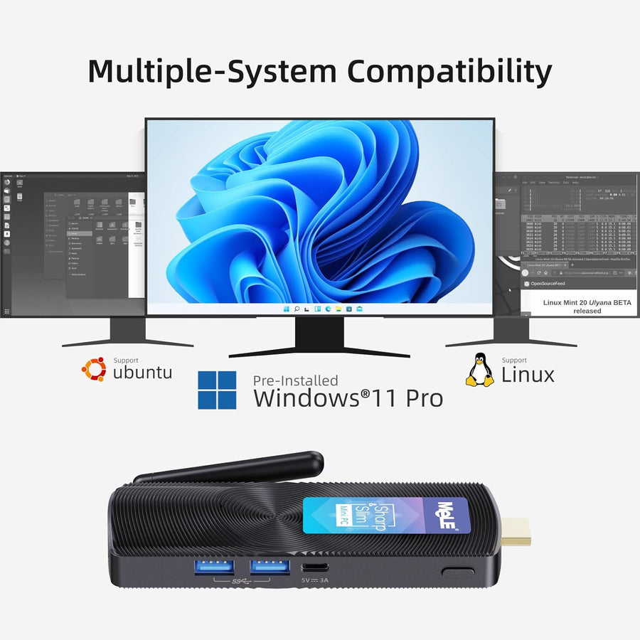 MeLE PCG02 Fanless Mini PC Stick Windows 11 Home N4000 4GB/128GB Portable Mini Desktop Computer Support HDMI 4K 60Hz