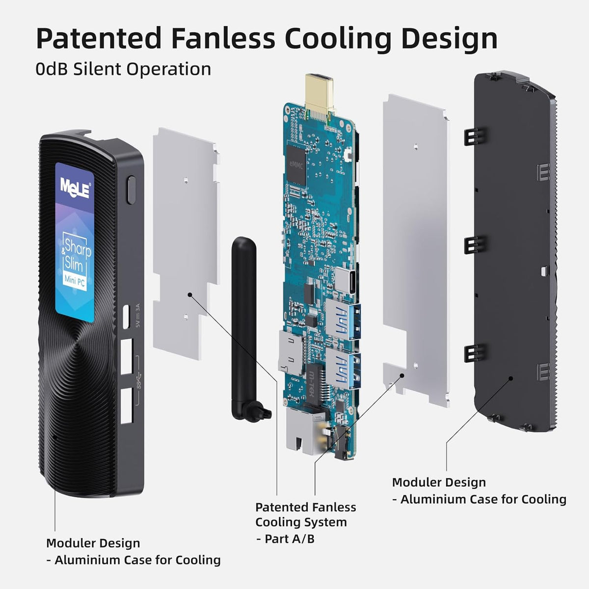 MeLE PCG02 Fanless Mini PC Stick Windows 11 Home N4000 4GB/128GB Portable Mini Desktop Computer Support HDMI 4K 60Hz, BT4.2, 2.4G/5.8G Dual Band Wi-Fi, USB, Gigabit Ethernet on IOT, Industrial