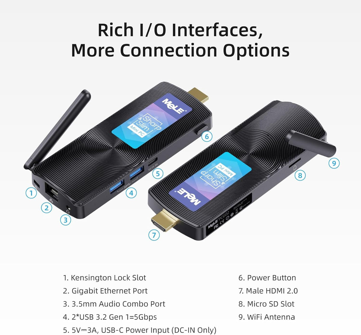 MeLE PCG02 Fanless Mini PC Stick Windows 11 Home N4000 4GB/128GB Portable Mini Desktop Computer Support HDMI 4K 60Hz, BT4.2, 2.4G/5.8G Dual Band Wi-Fi, USB, Gigabit Ethernet on IOT, Industrial