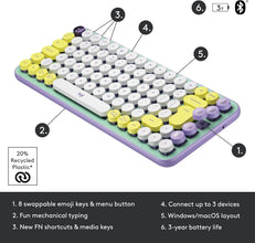 Logitech Pop Keys Mechanical Wireless Keyboard With Customizable Emoji Keys, Durable Compact Design, Bluetooth Or Usb Connectivity, Multi Device, Os Compatible, Arabic Keyboard Daydream, Mint