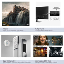 SAMSUNG 32-Inch M7 (M70D) Series 4K UHD Smart Monitor with Streaming TV, Speakers, HDR10, USB-C, Multiple Ports, Gaming Hub, SolarCell Remote, Vision Accessibility Tools, LS32DM702UNXGO, 2024, Black