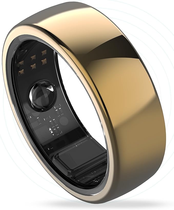 Aabo AI Smart Ring for Men & Women | Fitness Tracking - 32 Modes | Sleep & Stress Monitoring | Titanium Ring | No App Subscription | IP68 Water Resistant | Upto 7-Day Battery Life |Gold, Size 10