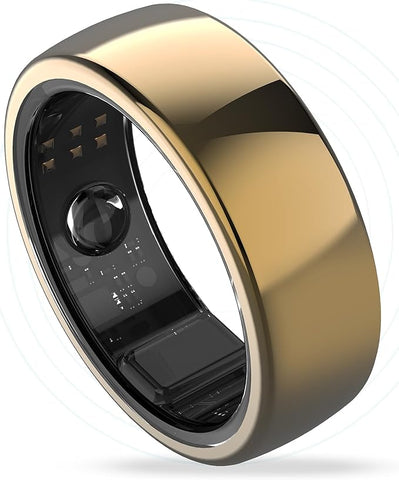 Aabo AI Smart Ring for Men & Women | Fitness Tracking - 32 Modes | Sleep & Stress Monitoring | Titanium Ring | No App Subscription | IP68 Water Resistant | Upto 7-Day Battery Life |Gold, Size 10