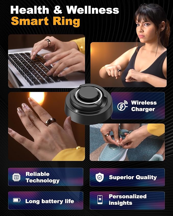 Aabo AI Smart Ring for Men & Women | Fitness Tracking - 32 Modes | Sleep & Stress Monitoring | Titanium Ring | No App Subscription | IP68 Water Resistant | Upto 7-Day Battery Life |Gold, Size 10