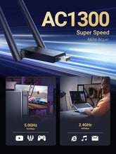 UGREEN USB WiFi Adapter AC1300 High-Gain Dual-Antenna 2.4G& 5G Dual Band Portable Wireless Dongle Ethernet Adapter for PC Desktop Laptop, WiFi Card Supports windows XP/7/8/8.1/10/11