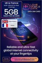 love 2 surf MOBILE DATA International Multi-Network Data SIM - UK & France 5GB - 60 DAYS