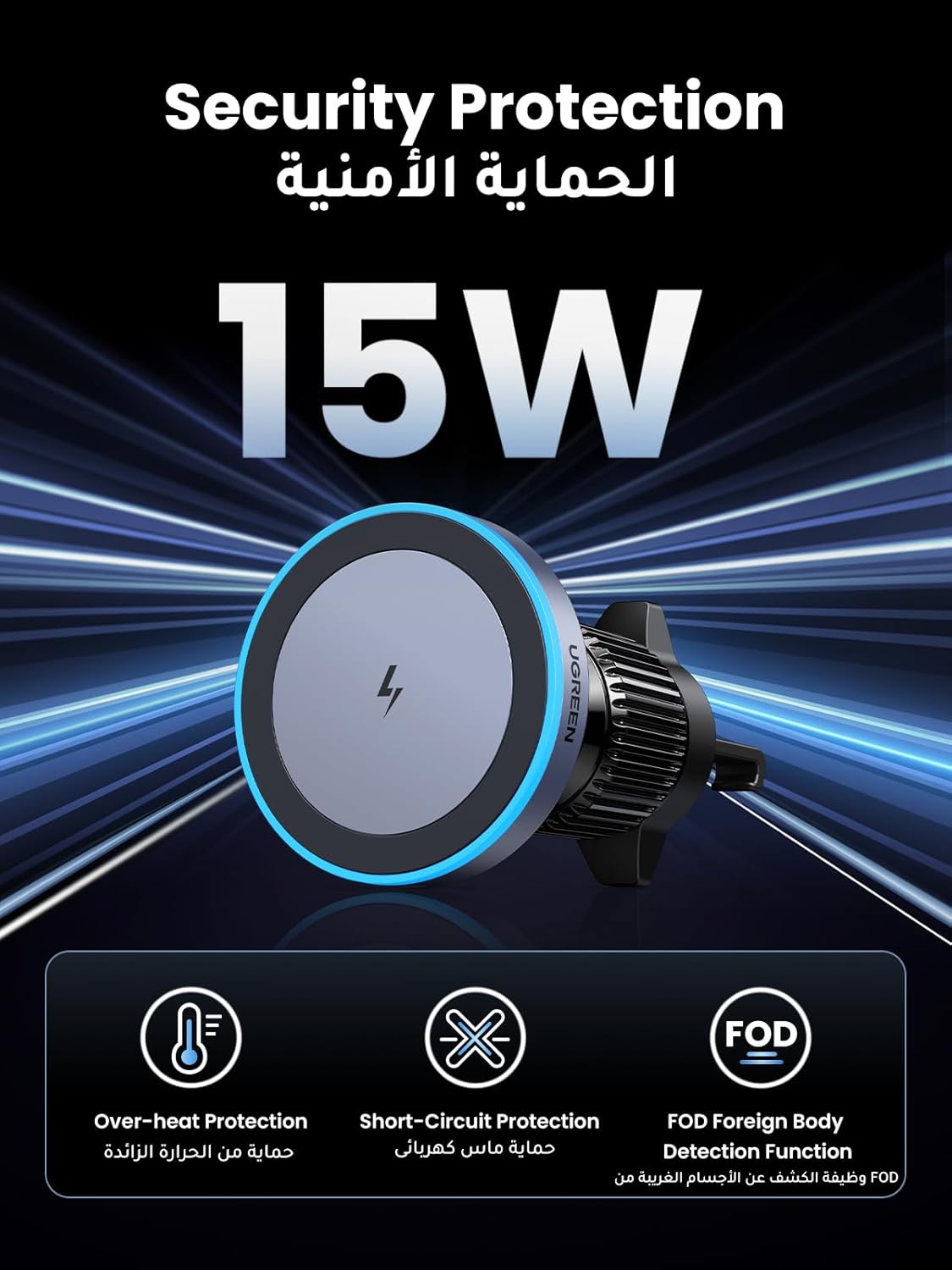 UGREEN MagSafe Car Charger【Upgraded Air Vent Lock】Wireless Magnetic【Qi 15W Fast Charging】MagSafe Car Mount Charger, Air Vent Phone Holder Wireless for iPhone 16/15/14/13/Series