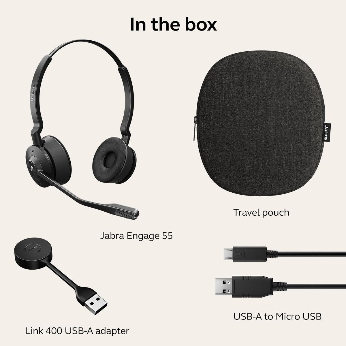 Jabra Engage 55 MS Stereo USB-A Headset, SafeTone 2.0 Hearing Protection, DECT Security Step C, Robust and Flexible USB Adapter, Black | 9559-450-111