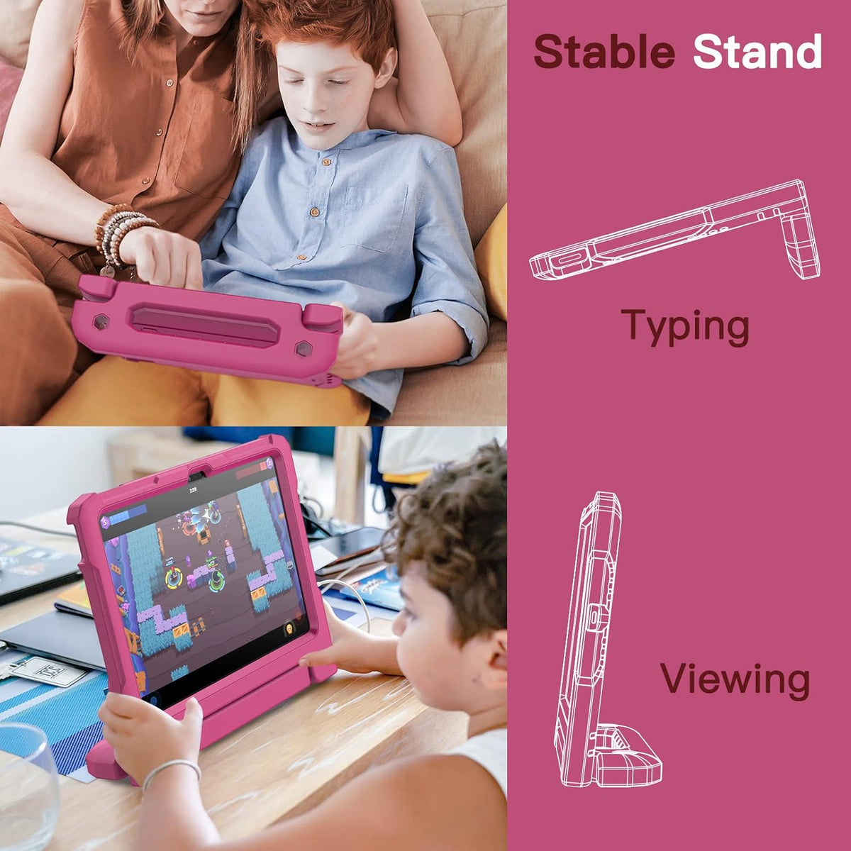 JETech Kids Case for iPad (A16) 11th/10th Generation (2025/2022) with Built-in Screen Protector, Shockproof Full-Body Handle Stand Tablet Protective Cover (Plum)