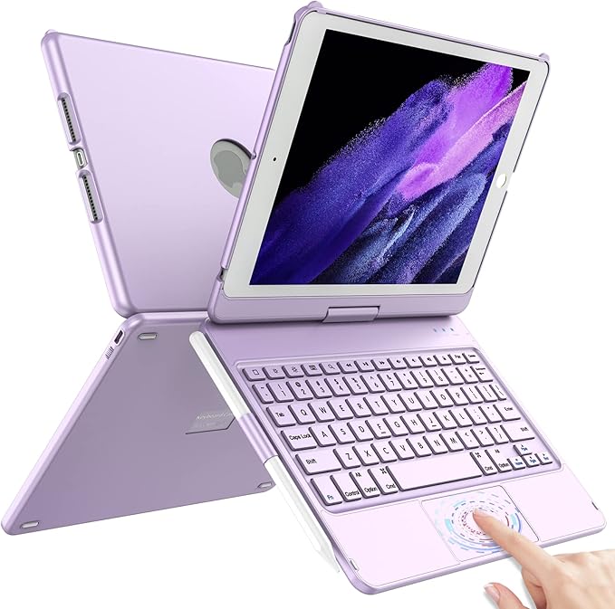 TQQ Touchpad Keyboard Case for iPad 10.2 9th/8th/7th Gen, Keyboard Case for iPad 9th Generation/8th/7th Gen-360° Rotatable Protective Cover with Pencil Holder (Gray)