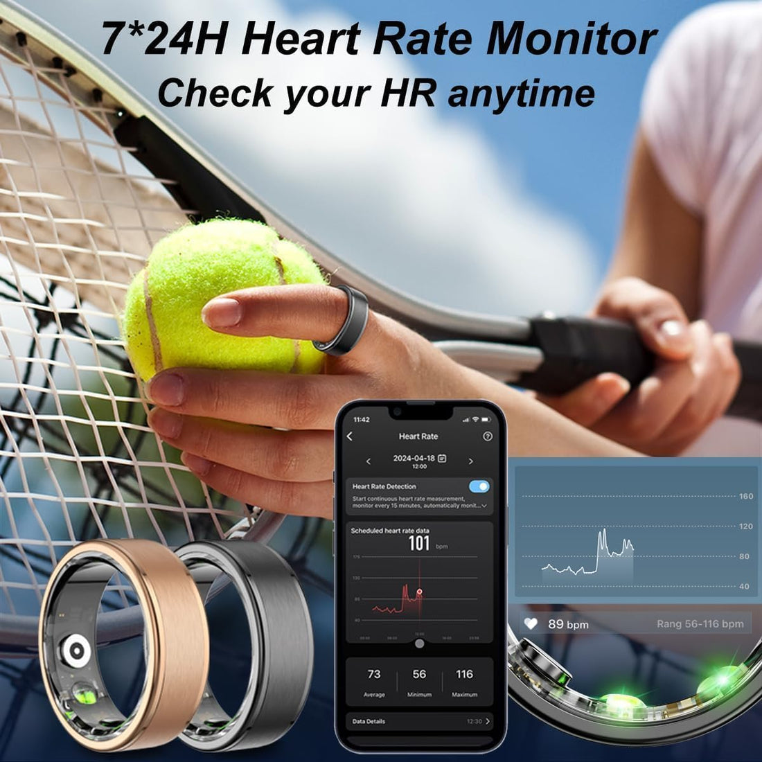 Smart Ring for Women and Men - Fitness Tracker With Heart Rate Monitor