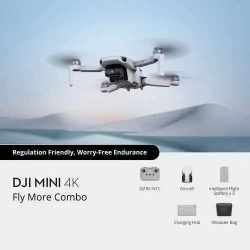 dji Mini 4K Fly More Combo, Drone with 4K UHD Camera for Adults, Under 249 g, 3-Axis Gimbal Stabilization, 10km Video Transmission, Auto Return, 3 Batteries for 93-Min Max Flight Time, QuickShots