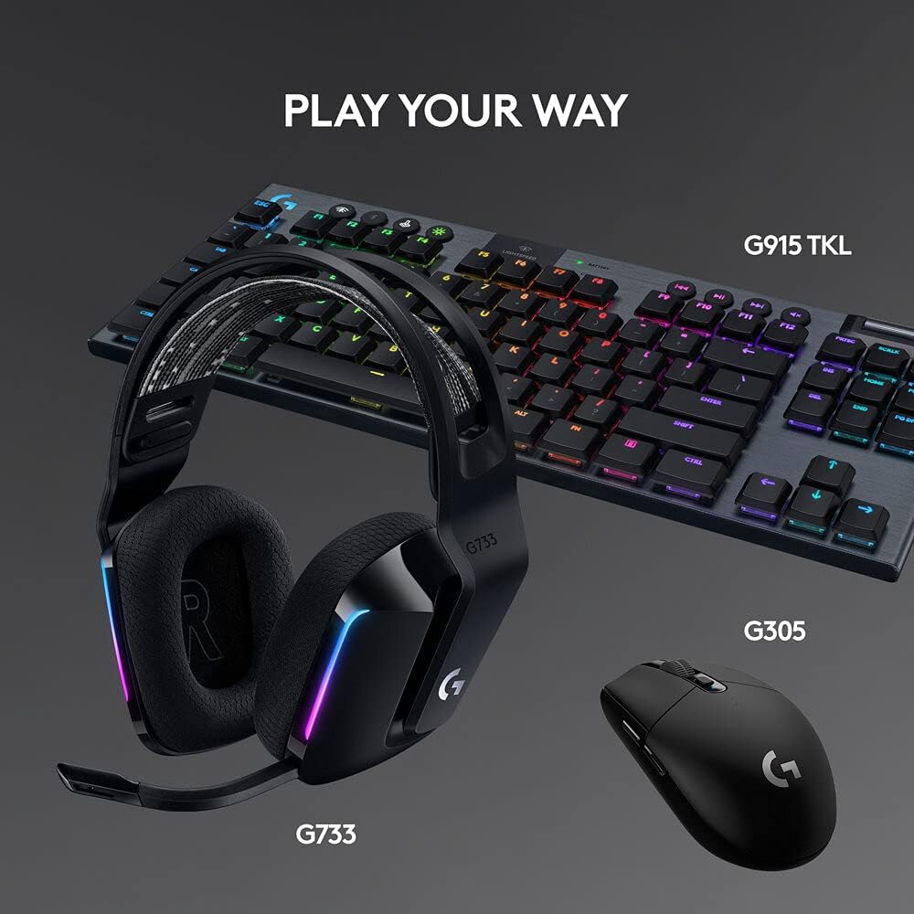 Logitech G Logitech G733 LIGHTSPEED Wireless Gaming Headset with suspension headband, LIGHTSYNC RGB, Blue VO!CE mic technology and PRO-G audio drivers - Black