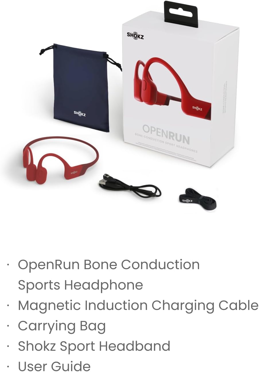 SHOKZ OpenRun Wireless Bone Conduction Headphones, Open-Ear Bluetooth Earphones with Mic, Waterproof Sports Headset with 8H Playtime for Running Workout (Solar Red)
