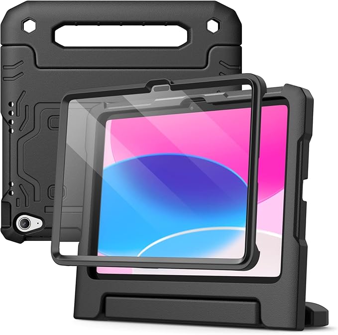 JETech Kids Case for iPad (A16) 11th/10th Generation (2025/2022) with Built-in Screen Protector, Shockproof Full-Body Handle Stand Tablet Protective Cover (Plum)