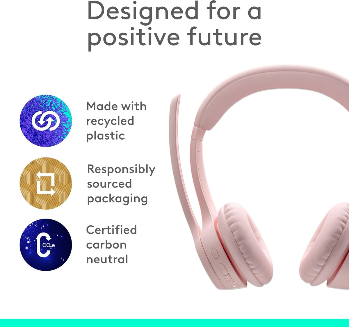 Logitech Zone 300 Wireless Bluetooth Headset With Noise-Cancelling Microphone, Compatible with Windows, Mac, Chrome, Linux, iOS, iPadOS, Android – Rose