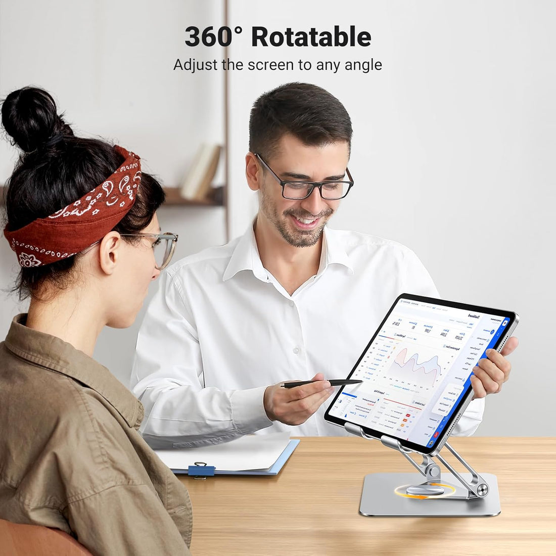 UGREEN iPad Stand 360° Rotation Stable Dual Rod Adjustable Tablet Stand for Desk Tablet Holder Mobile Phone Holder Compatible with iPad Pro/Air Galaxy Tab/iPhone 16