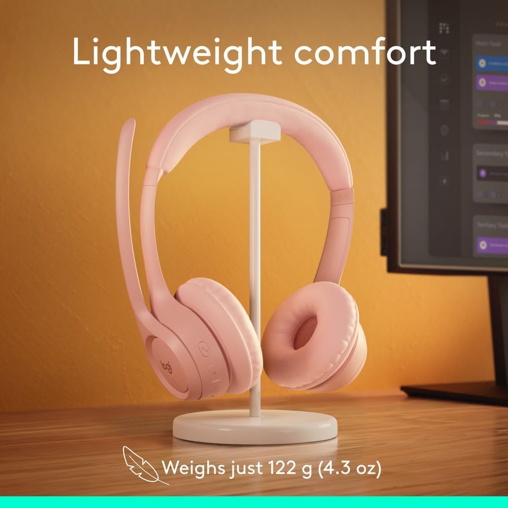 Logitech Zone 300 Wireless Bluetooth Headset With Noise-Cancelling Microphone, Compatible with Windows, Mac, Chrome, Linux, iOS, iPadOS, Android – Rose