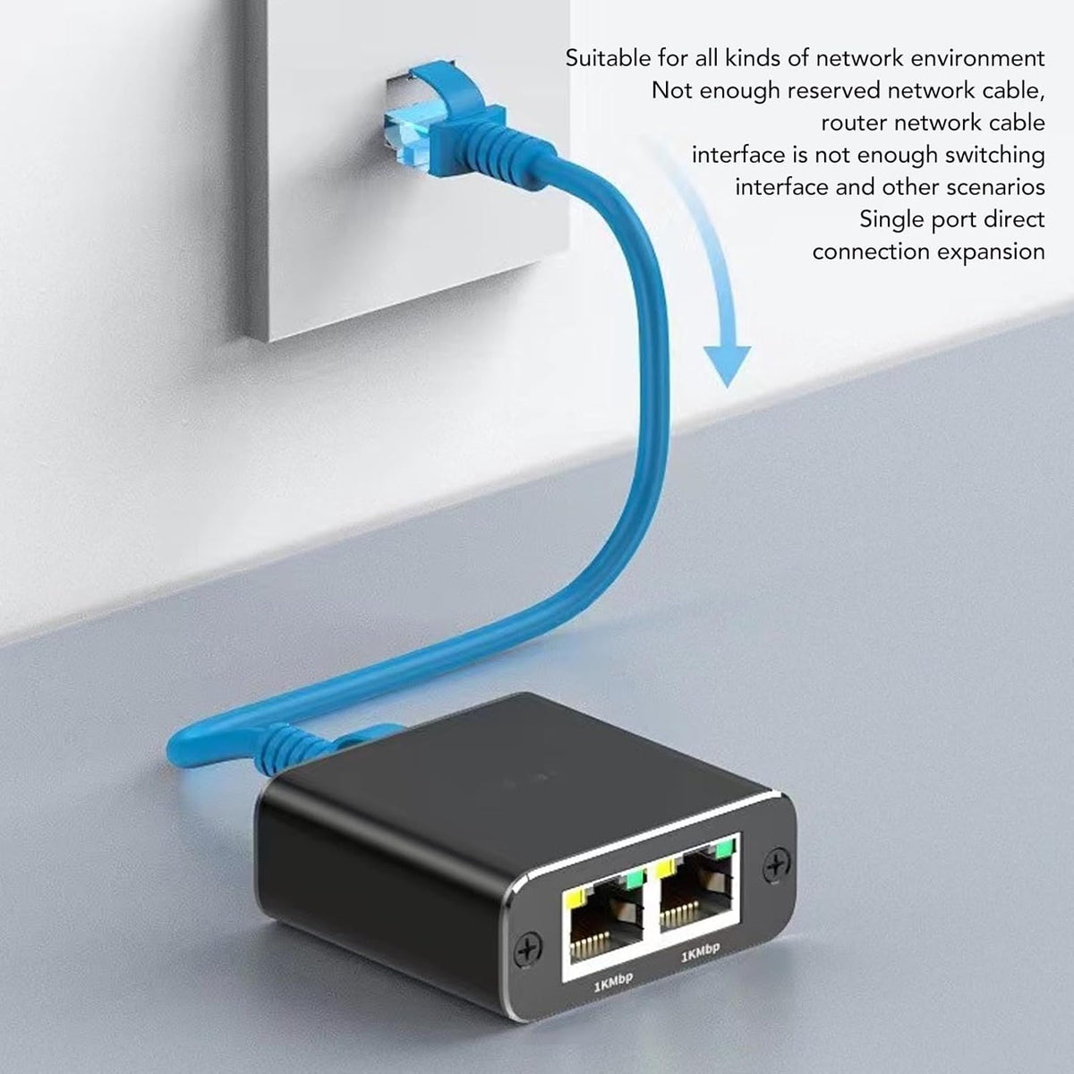 Bewinner Ethernet Splitter - Gigabit RJ45 1 to 2, 1000Mbps Extension Connector With USB Power Cable for Cat5/5e/6/7 Cable
