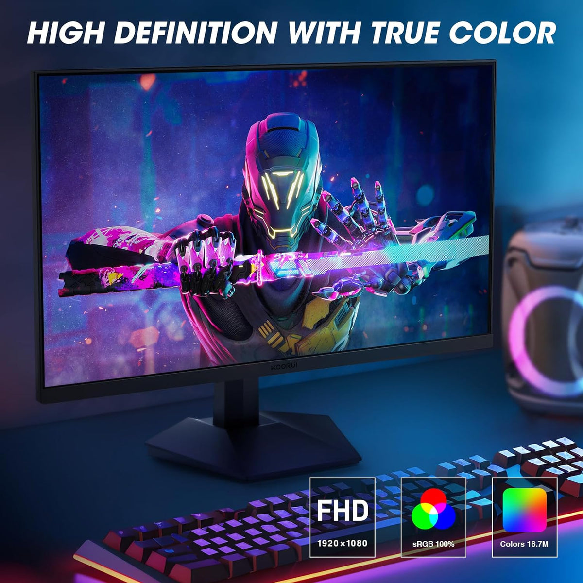 KOORUI Monitor Gaming, 24 Inch Computer Screen HDMI, 165Hz, 1080p, Compatible Eye Care, VESA Wall Mountable (FHD 1920x1080, DisplayPort) Black