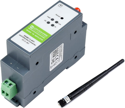 Waveshare RS485 to WiFi/Ethernet Module, Rail-Mount Serial Server, Modbus MQTT Gateway, Support 802.11b/g/n Wireless Standards, Support RS485 to WiFi, RS485 to Ethernet, Ethernet to WiFi, etc.
