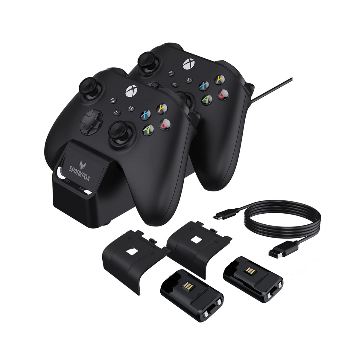 SPARKFOX Dual Controller Charging Dock Charge Station with 2 x High Capacity Rechargeable 1100mAh Battery Packs and Battery Doors