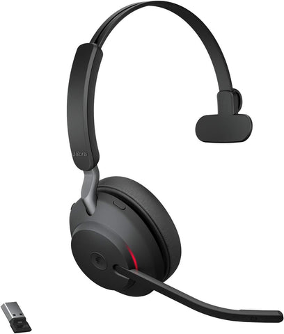 Jabra Evolve2 65 Wireless PC Headset – Noise Cancelling Microsoft Teams Certified Mono Headphones With Long-Lasting Battery – USB-A Bluetooth Adapter – Black