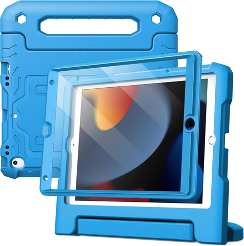 ETech Kids Case for iPad 10.2-Inch (9th/8th/7th Generation, 2021/2020/2019) with Built-in Screen Protector, Shockproof Full-Body Handle Stand Tablet Protective Cover (Blue)