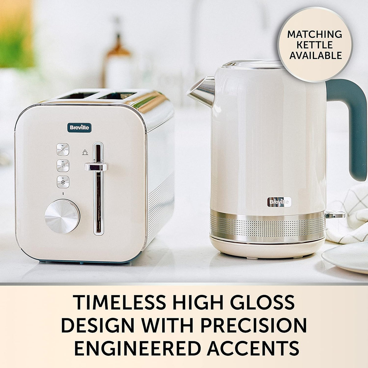 Breville High Gloss 2-Slice Toaster with High-Lift & Wide Slots | Cream & Stainless Steel [VTT967]