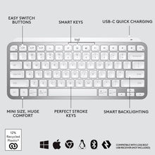 Logitech MX Keys Mini Minimalist Wireless Illuminated Keyboard, Compact, Bluetooth, Backlit, USB-C, Compatible with Apple macOS, iOS, Windows, Linux, Android, Metal Build, US Intl Layout - Pale Grey