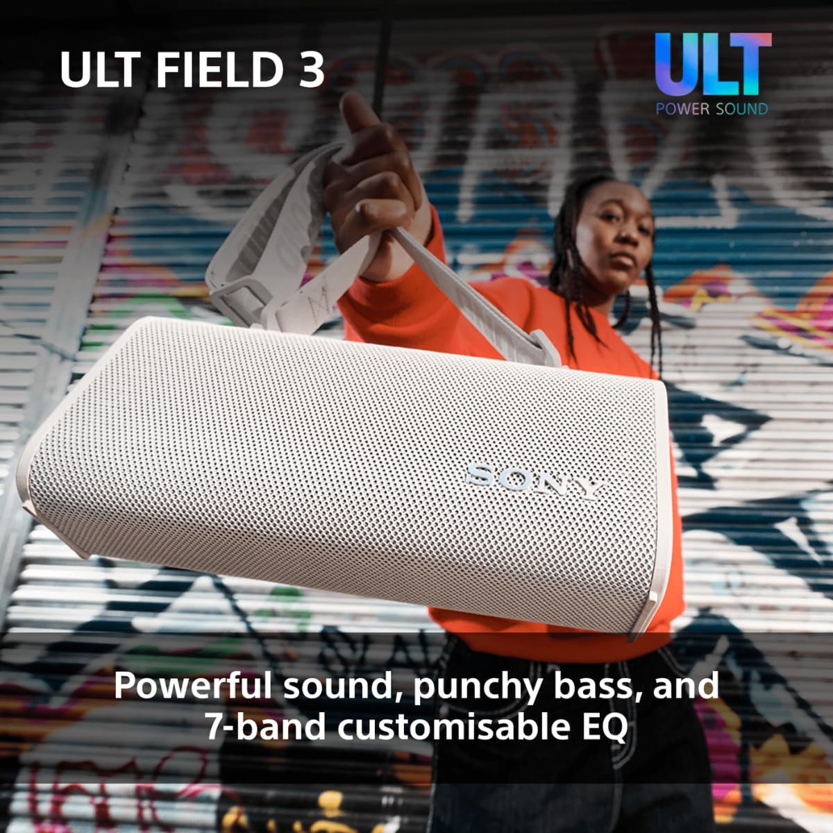 Sony SRS-ULT30 ULT Field 3 Portable Waterproof Bluetooth Speaker with Extra Bass, 24-Hour Battery, Party Connect & Rugged Design – White