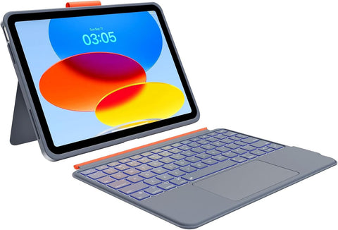 Case with Keyboard Compatible for iPad 10th Generation: Bluetooth Wireless Detachable Magnetic Stand Rechargeable Keyboard with Folio Slim Compact Removable Cover with Trackpad, White Backlit/Grey