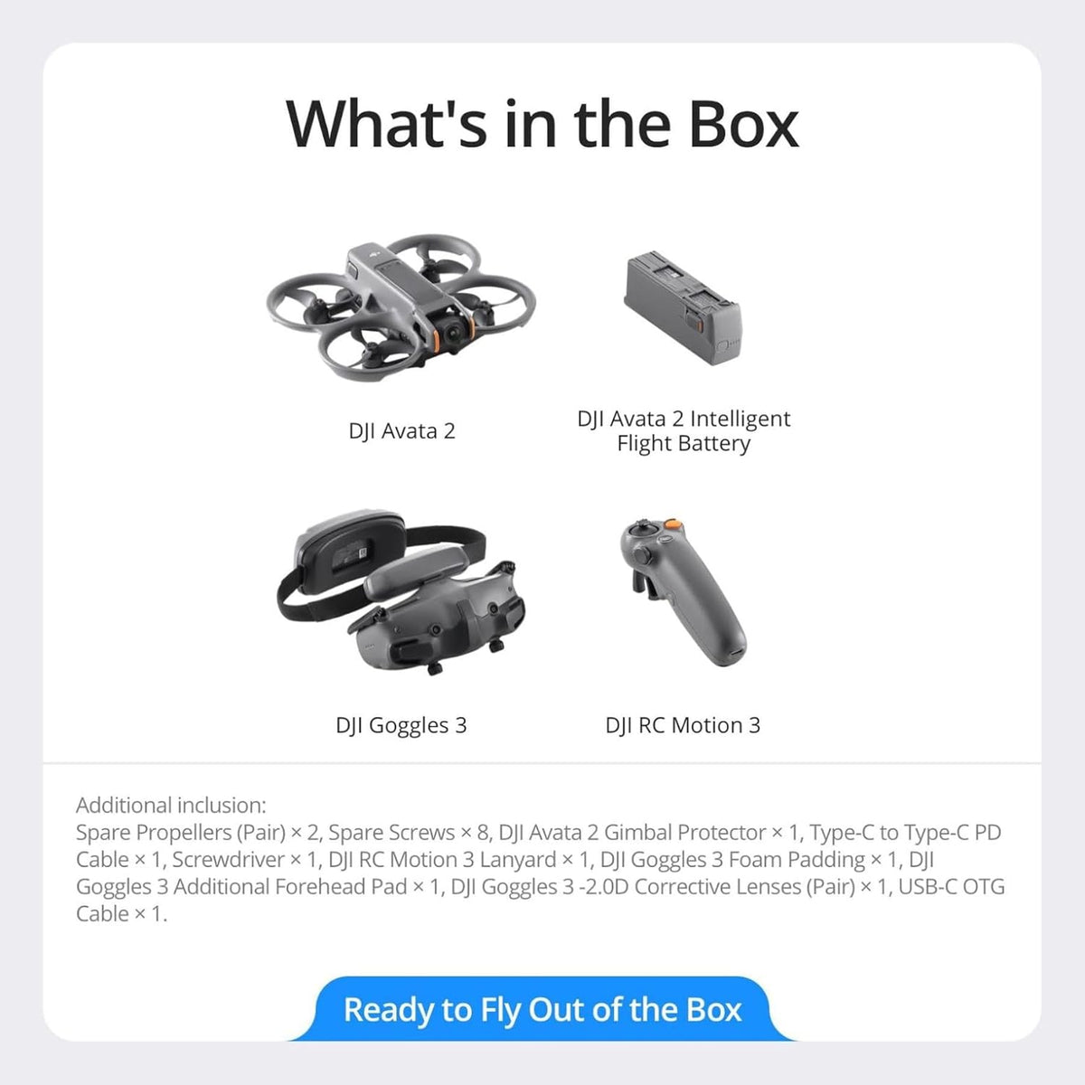 DJI Avata 2 Fly More Combo (1 Battery), FPV Drone with Camera 4K, Built-in Propeller Guard, Goggles 3 and RC Motion 3 Included,
